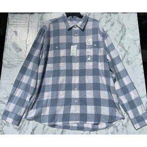Sonoma Mens Supersoft Flannel Shirt Blue/White Plaid XXL 100% Cotton Long Sleeve